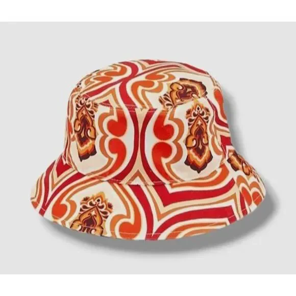 $345 ETRO Women's Orange Paisley Abstract Logo Bucket Hat Size 57